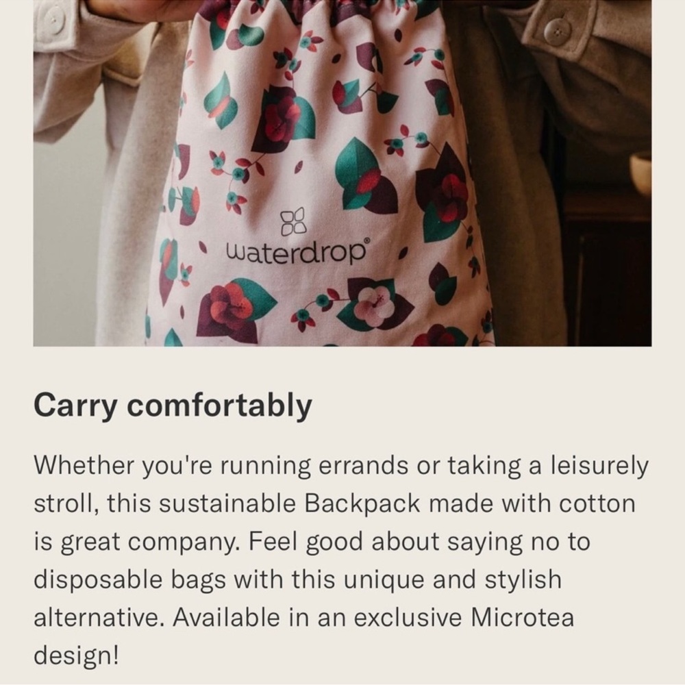 NWOT! Waterdrop Floral Adjustable Straps Cinch Top Lightweight Backpack Bag - Picture 5 of 5